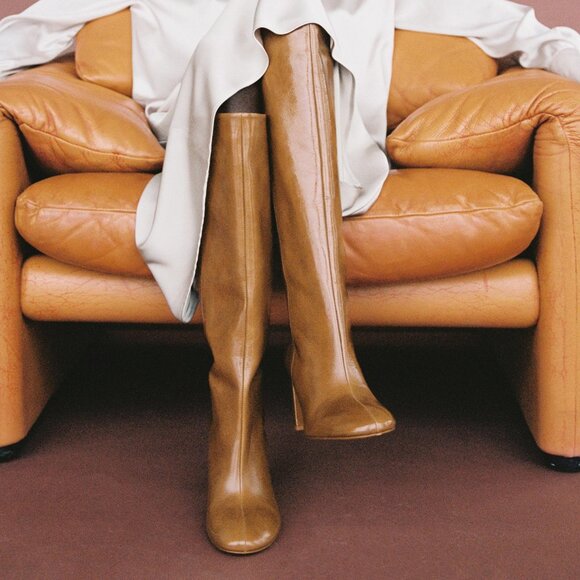 Zara Heeled Leather Knee High Boots - Picture 1 of 6